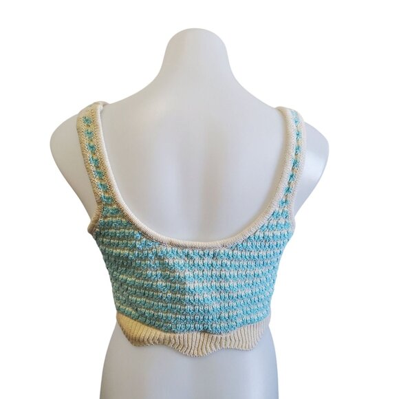 LA Hearts Lovely Blue Cream Cropped Sweater Tank Top Scalloped Hem Med - Picture 6 of 11